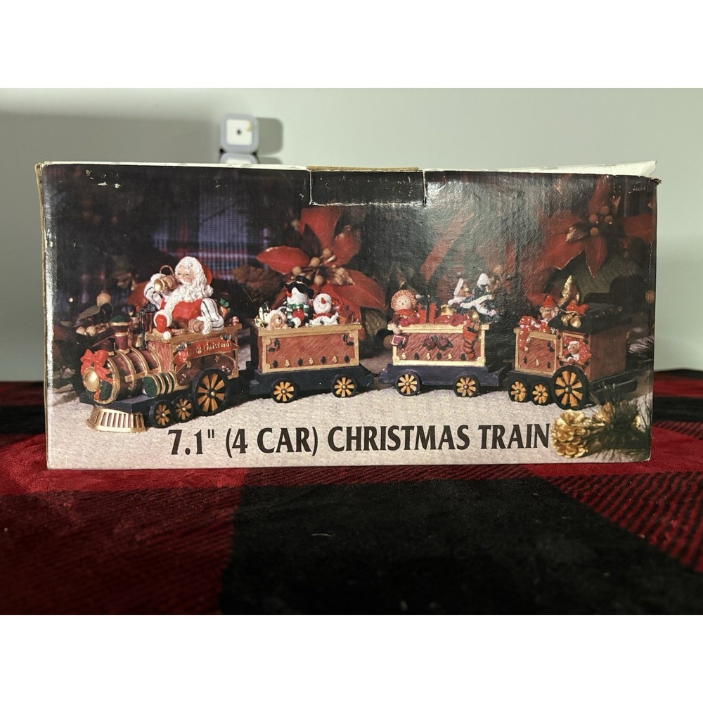 Vintage Santa Christmas Train 4 Piece Bookend Mantle Decor